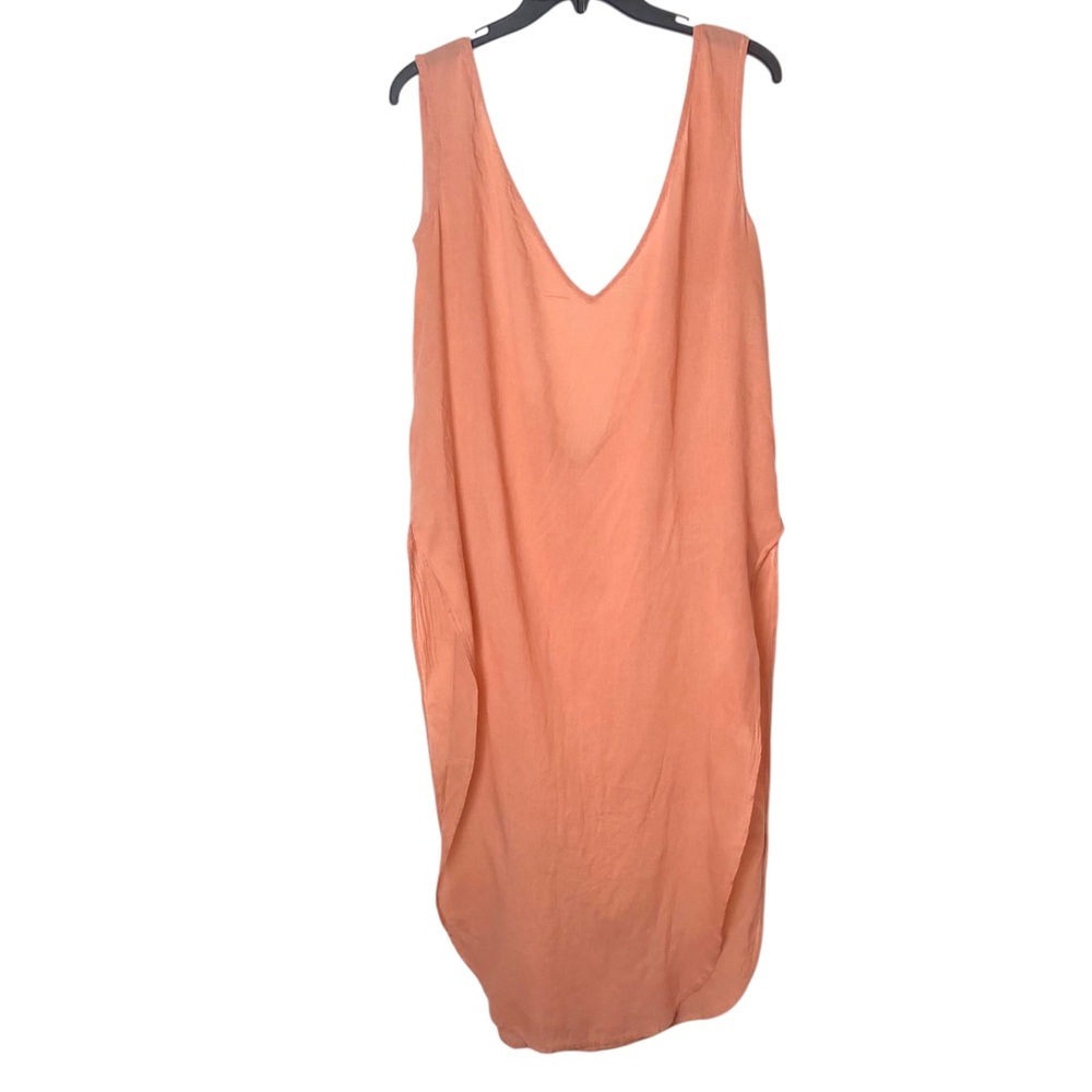 Swim Cover Up Peach Color 100% Cotton Deep V Neck Side Slits Women’s Size Large